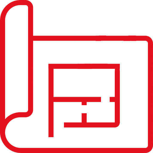 Plan-rot Icon eines Grundrisses / Bestandsplans von dem wir ihre Gebäudefläche für die neue Grundsteuer ermitteln bzw. berechnen.