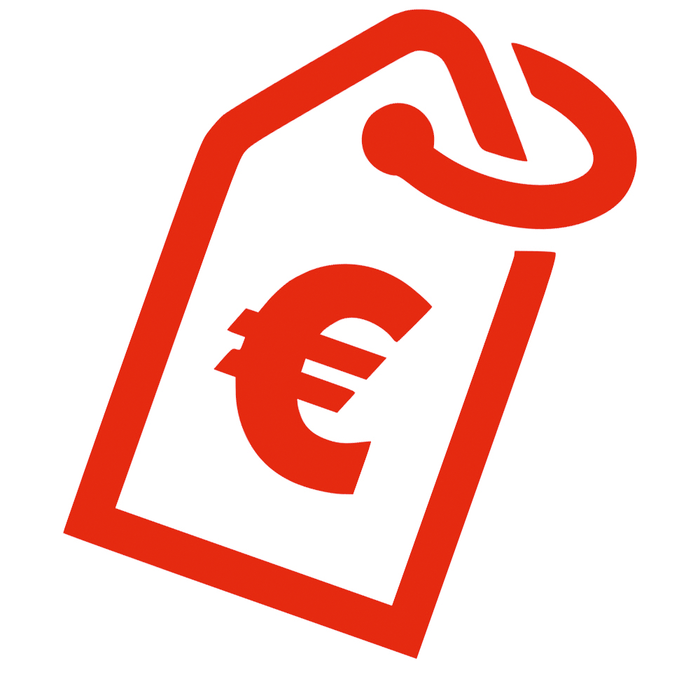 Preislabel-EUR-Rot-kleiner Icon eines Preisschildes - wir machen faire Preise für die Ermittlung, Berechnung und auch die Vermessung Ihrer Wohnflächen, Gewerbeflächen mit exakter Dokumentation für die neue Grundsteuer. Wir freuen uns über Ihren Auftrag.
